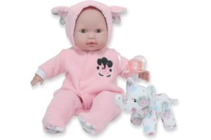 JC TOYS- Muñeca Berenguer Boutique de 38 cm, de Cuerpo Blando, Sus Ojos se abren y cierran, Incluye Ropa y Peluche Elefante, Rosa, diseñado por Berenguer, +2 años