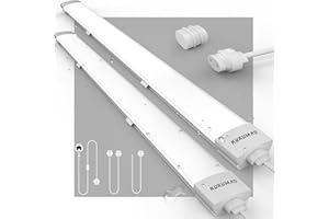 KUKUMAO LED Batten Light 6000K Daylight, Linkable LED Fluorescent 5000LM Fitting for Garage, Workshop, Office, Wall, Kitchen, Shed, IP65 Plug in Ceiling Light, 5FT, 150cm, 45W 2Pack.