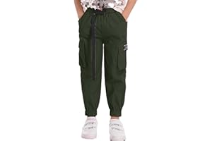 CHICTRY Girls' Jogger Cargo Pants with Belt Sport Trousers Elastic Waist Loose Pants Jazz Hip Hop Street Dance Sweatpants