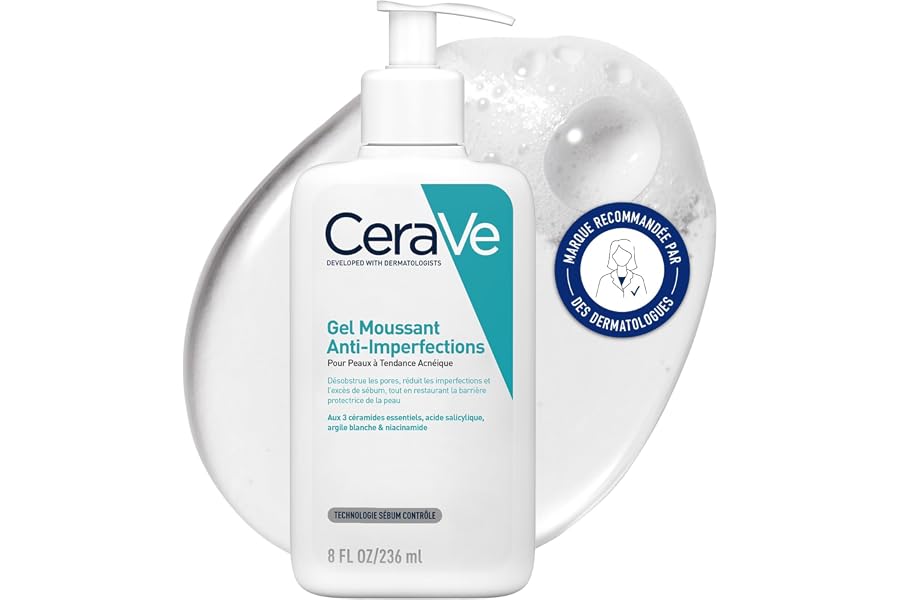 CeraVe - Gel Moussant Anti-Imperfections - Purifie la Peau en douceur et Réduit les Imperfections - Acide Salicylique, Argile