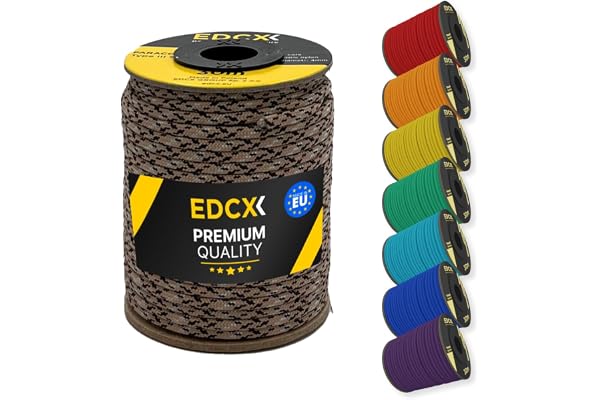 EDCX Paracorde 4 mm 550 30 m (100 Pieds) - Type III, 100% Nylon, Corde à 7 brins, Paracord 4 mm dans des Couleurs Unies (Desert Camo, 30 m)