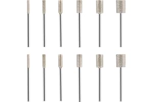 UZYXC 12 PCS Fraise Dremel Diamant 150 Grains, Fraise Metal pour Outil Rotatif, Accessoires avec Tige 3mm pour Verre, Pierres Précieuses, Jade, Polissage Détails et Gravure (Set Professionnel)