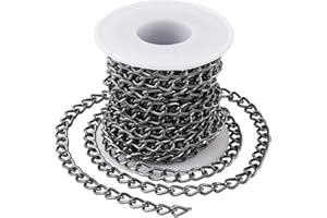 FASHEWELRY 16Feet/ Roll Aluminum Gunmetal Curb Chains Link 5m Unwelded Twisted Chains 10x6.5mm for Necklace Jewellery Accessories DIY Making