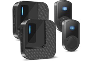 HAPPTWS Campanello senza fili: 2 trasmettitori e 2 ricevitori, campanello senza fili impermeabile, pulsante campanello per porta anteriore con portata di 300 m, 55 suonerie, 4 livelli di volume