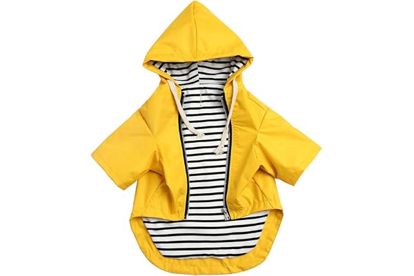 Imperméable élégant de qualité supérieure pour chiens - Fermeture éclair jaune avec boutons réfléchissants, poches, résistant à la pluie/à l'eau, cordon de serrage réglable - M