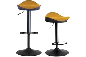 Kidol & Shellder Sgabelli Cucina Sgabello Bar Sedie da Pranzo Set di 2 Nero Giallo Pile Teddy Cuscino Seduta Girevole Regolabile in PU e Metallo per Casa Cucina Bancone Bistrot