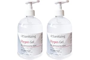 >ITSANITIZING itStyle Hygen Gel Mani Disinfettante Igienizzante 1L,Antibatterico Sanificante Alcool 75% Elimina Virus Naturale con Aloe Vera e Timo Senza Risciacquo Profumato al Limon-2 Flaconi,500 ml,Trasparente