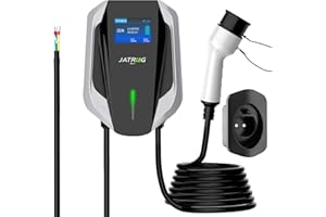 JATRHG Estación de Carga Wallbox para Vehículos Eléctricos - Cargador EV Tipo 2 Monofásico 7KW, 32A, con Cable de 10M - Negro/Gris