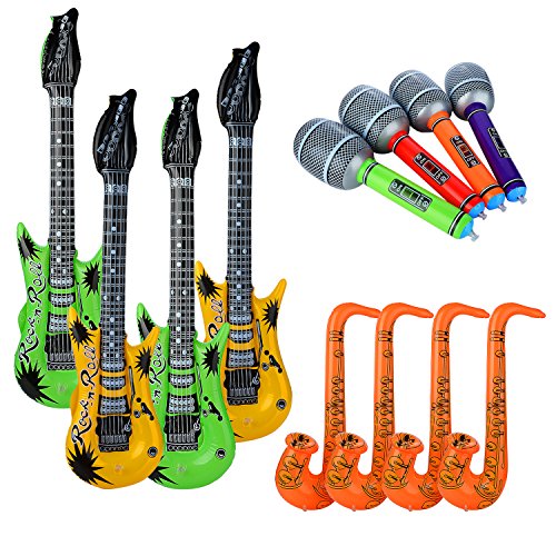 Preisvergleich Produktbild PovKeever 12PCS aufblasbare Gitarre, Saxophon, Mikrofonspielwaren für Partei-Versorgungsmaterialien oder Dekorationen (gelegentliche Farbe)