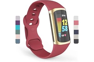 Yousave Accessories Compatible Straps For Fitbit Charge 5 & Fitbit Charge 6, Replacement & Adjustable Band, Silicone Sport Wrist Strap Wristband for Men/Women in Small or Large