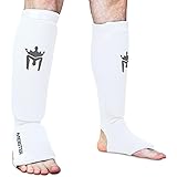 Meister MMA - Coppia di parastinchi e collo del piede imbottiti in tessuto elastico