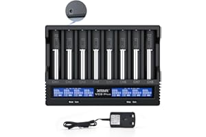 18650 Battery Charger 8 slot XTAR VC8 PLUS 3A Fast 21700 battery charger for 3.6V Liion and 1.2V AA C Batteries with UK plug in adapter