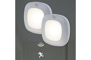 aurogeek Motion Sensor Ceiling Light LED:Battery Powered Indoor Wall Lights 250LM 4000K White Light for Loft,Shed,Cabinet,Kitchen,Stairs,Garage,Basement,Pack of 2 (Battery Not Included)