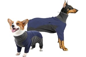 Etdane Dog Coat Fleece Jumper with Legs Winter Onesie for Small Large Medium Dogs Full Body Warm Pyjamas Pet Jackets Adjustable High Collar Grey/Blue Small