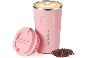 COIDAK Travel Mug, Vacuum Insulated Coffee Cup, Reuseable Stainless Steel Water Bottle with Leakproof Lid for Hot & Cold Drinks (510ML,Pink)
