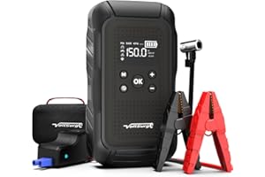 VOLTSURGE Démarreur d'urgence Voiture 12V, 5000A Jump Starter (Essence ou Diesel jusqu'à 10.0L) avec Compresseur 150 PSI, Power Bank, Lampe LED – pour Batterie à Plat