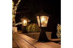 Festive Lights - 42cm Solar Filament Effect Traditional Victorian Style Base Mount Decking Lantern Light - 3 Warm White LEDs, Dual Brightness Setting - Outdoor Decor, IP44 Rated, Mounting Kit Included