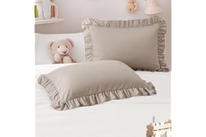 Cobedzy 13"x18" Toddler Pillow Cases Set of 2, Khaki Ruffled Pillow Shams Brushed Microfiber Nursery Pillow Cover for Boys Girls, Soft Breathable Machine Washable