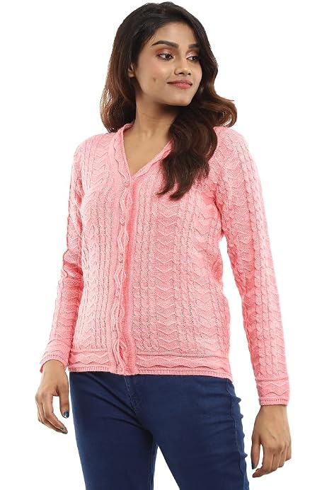 Acrylic V Neck Cardigan Sweater Peach 