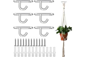 AFASOES Lot de 6 crochets de plafond en acier inoxydable M5 avec Plaque de mât lourde Plaque à œillets pour montage au plafond Crochet durable pour suspendre au plafond ou au panier de plantes