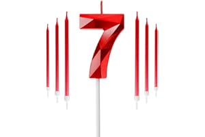 YIRAN Red 7th Birthday Candles Set, Number 7 Candle with Long Candles, Birthday Candle for Red Cake Topper Decorations for Boys Girls Men Women Birthday Party Wedding