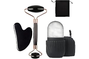 MINGBOLIN Gua Sha-set 4 delar isrulle ansikte och ansiktsrulle | Dubbelhuvudsroller, Gua-sha-hjärta, återanvändbar isrulle i silikon och påse, för ansikte, hals och dekolleté