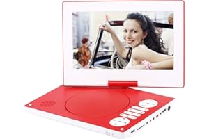 YOOHOO Lecteur DVD Portable avec télécommande 10,5" écran Rotatif à 270° avec Batterie Rechargeable 7 Heures et Adaptateur AC Rouge