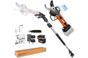 Cordless Electric Secateurs 40MM with Pole, Kebtek Professional Pruning Shears Battery Powered 18V Brushless Motor 2Pack 2AH Rechargeable Lithium Battery-LCD Display Screen (KT940 Pruner+Pole Set)