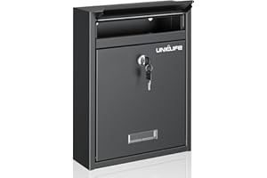 Uniclife Buzón de Pared para Exterior, Buzón con Cerradura, Buzón Grande con Cerradura de Llave, Buzón de Seguridad Casa, Buzón Seguro con Llave, Buzón de Correo, Buzón Casa Oficina Escuela, Negro