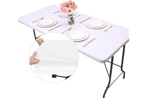 Kesfey Rectangle Waterproof 24x48in Polyester Elastic Fitted Tablecloth, Fits for 4 Foot Folding Tables, Washable Table Protector for Picnic, Camping, Outdoor (White)