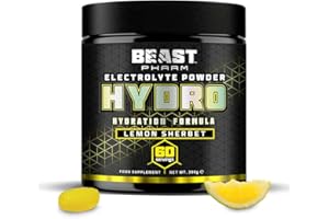 BEAST PHARM Beast Electrolytes Powder - 60 Servings Keto Hydration Drinks with Potassium Supplement - 360g, Lemon Sherbet