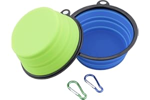 Ewolee Lot de 2 Gamelles Pliables pour Chien en Silicone avec Mousqueton, Chien Bol Portable à Eau ou Alimentaire pour Moyen à Grands Chiens, Gamelle Chien Voyage Grand Taille 17.5 CM Bleu et Vert