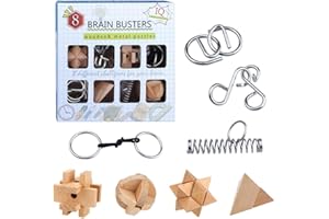 Yideng Brain Teasers Metal Puzzle & Wooden Puzzle Set IQ Test Mind Game Toys 3D Metal Wire Puzzles Magic Trick Educational Intelligence Puzzles Toy Jigsaw Puzzle for Kids Students Adults (8pcs)