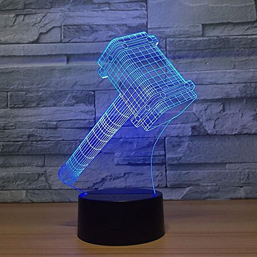 LGZOOT Novelty Hammer 3D Phantom Light LED With Seven Colors Flashing And Touch Switch Night Light USB Powered Bedroom Table Lamp Fit Child Gift Home Decoration,Touch