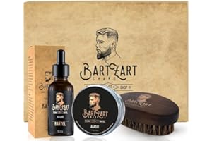 BartZart Shabo Bartbürste Set aus hochwertigem Bartöl mit Moschus Duft, natürliches Bart Balsam & Bart Bürste aus Wildschweinborsten | Bartpflege Set