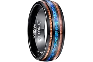 NUNCAD 8mm Noire Bague Tungstène avec Coloré l'opale-Synthétique et Bois, Bague Noire Femme/Homme pour Mariage Fiançailles Mode de Vie, Taille 58(18.5)