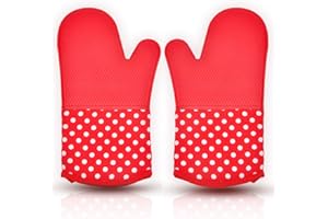 AYADA Silikon Ofenhandschuh Hitzebestaendig, Topfhandschuhe Rot Doppelt Backhandschuhe Topflappen Handschuh Backofenhandschuhe Küchenhandschuhe Kochhandschuhe Oven Gloves Oven Mitts