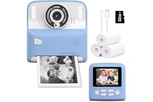 AMZELAS Instant Print Camera for Kids, Christmas Birthday for Age 3-12 Girls Boys Gifts, Inkless Thermal Printing Black&White Photo Children Selfie Digital Video Cameras for Toddler Toys with 32GB Card (Blue)