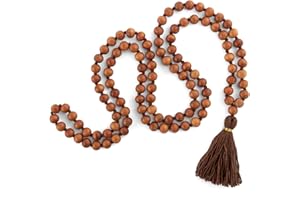 Bodhi Collier Mala avec parfum bois de santal et pompon coloré, 108 perles