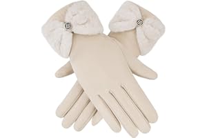 ZASFOU Donna Invernali Guanti Termici Touch Screen Elegante Guanti con Fodera in Pile Peluche Fiocco Polsini Regalo per Donna