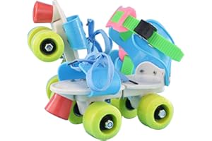 AKEMAIO Enfants Patins à roulettes, Double rangée 4 Roues de Patinage Chaussures Taille réglable coulissante Slalom Patins à Roues alignées pour Enfants Filles