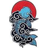 Aufnäher, bestickt, Design: Japanische Koi Fische, zum Aufbügeln oder Aufnähen