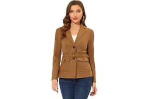 Allegra K Blazer en faux daim pour femme avec ceinture à manches longues et vestes de travail à boutonnage unique