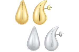 Zuofan 2 Paires Boucles d'oreilles Femme Gouttes D'eau, Boucles d'oreilles Or Goutte d'eau Épaisses Plaquées Argent, Boucles d'oreilles pour Femmes Hypoallergénique, Bijoux Cadeau pour Femme Fille
