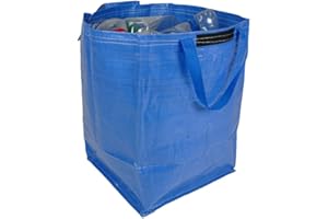 SACKMAKER 47 Litre Recycling Bag with Top Flap and Handles - Tip Strap - Laminated Wipe Clean Fabric - PREMIUM GRADE - Heavy Duty Woven PP Fabric (1 Bag, Blue)