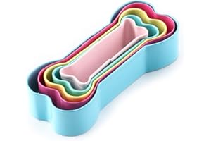 Amison - Juego de cortadores de galletas con forma de hueso de perro, de acero inoxidable, con forma de hueso de perro, coloridos sin BPA, 5 en 1
