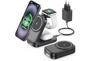AOWIN Ladestation kompatibel mit Apple Watch und iPhone,Super Tragbar Magsafe Ladegerät für iPhone 16 15 14 13 12 Serie, 3 IN 1 Mag-Safe Ladestation für Apple Watch AirPods Pro Serie (Schwarz)