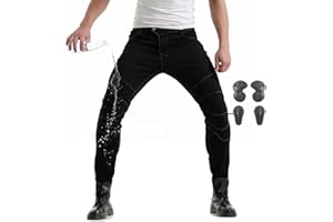 SHUOJIA Pantaloni Da Motociclista Da Uomo Impermeabili Jeans Da Corsa Da Motocross Con 4 X Ginocchiere (Black,M)