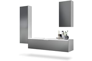 Vladon Set di mobili da Bagno Armadio Beach, Struttura in Bianco Opaco/Frontali in Grafite Satinato