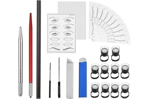 ATOMUS Zestaw do mikrobladingu brwi, ręczny sztyft do tatuażu i igły do mikrobladingu, 5RS 5RL 14 pinów 18U, naklejki na kontury brwi, kontury do ust, trwały makijaż